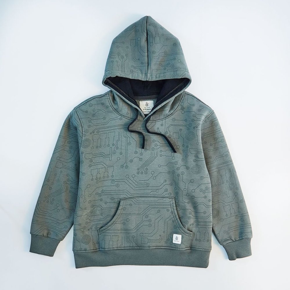 Tech Trekker Kids Boy Army Green Hoodie | Egyptian Made Applemint & Cocoa